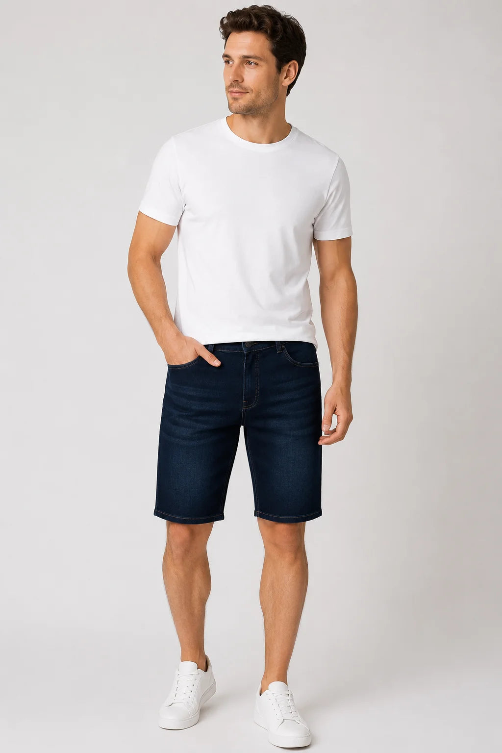 Bermuda Jeans Elastano Azul Escuro