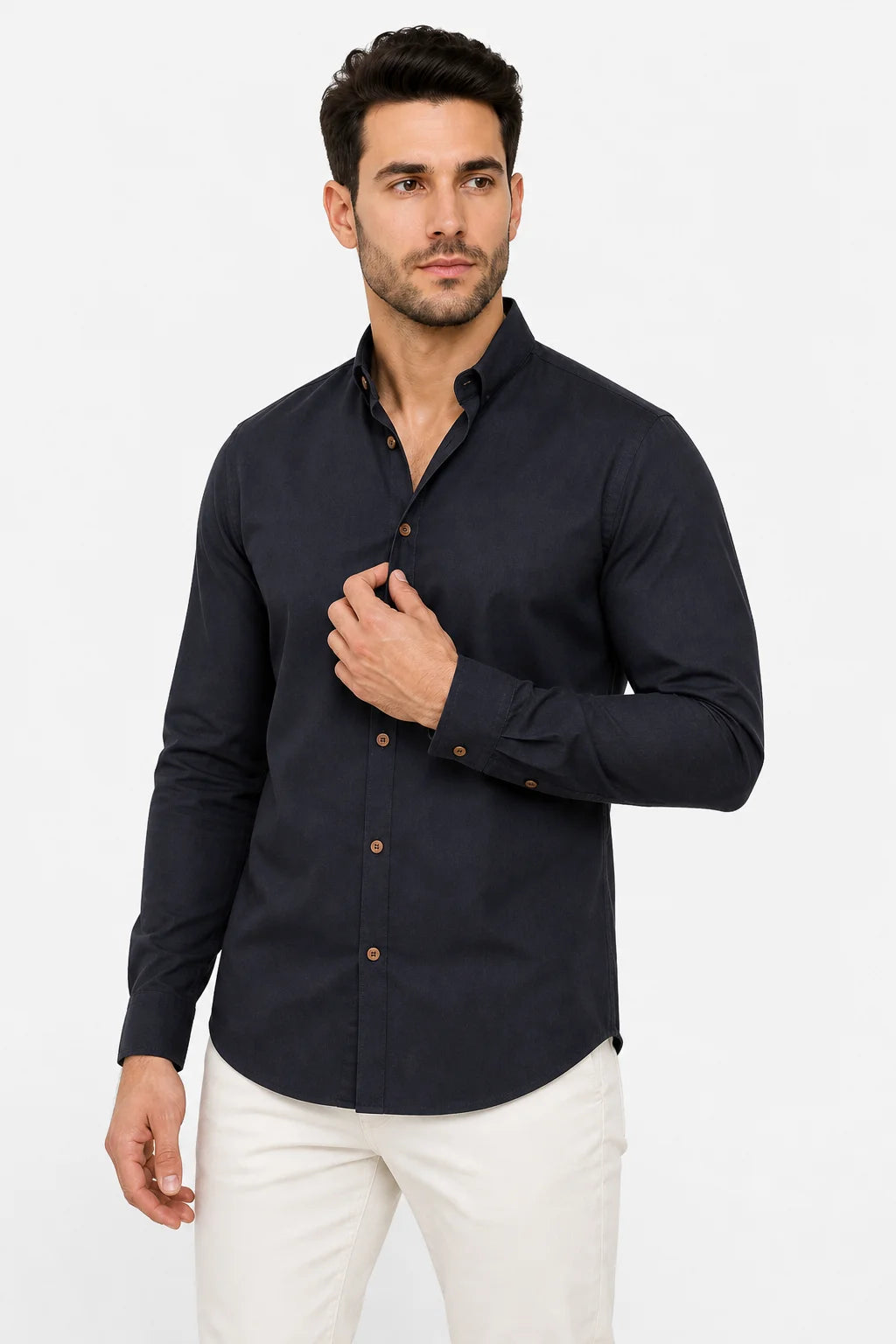 Camisa Linho Gola Clássica Bege