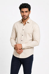 Camisa Linho Gola Clássica Bege