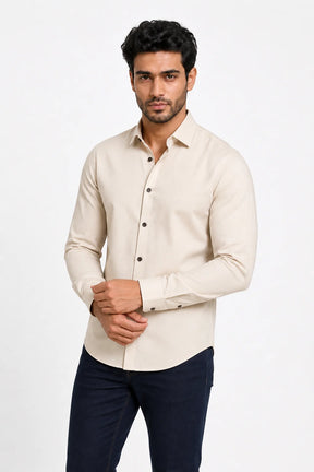 Camisa Linho Gola Clássica Bege