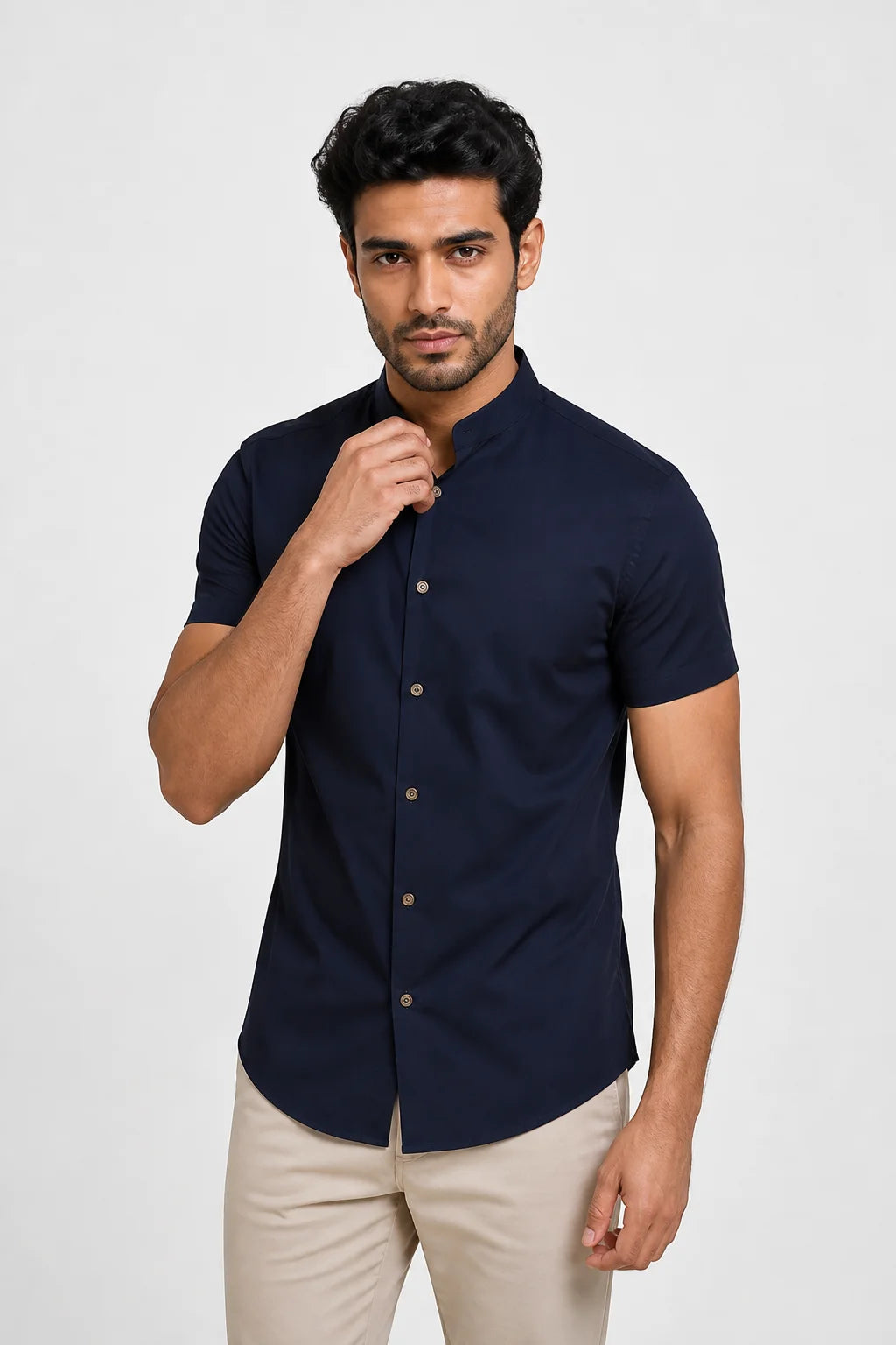 Camisa Linho Gola Padre Manga Curta Vinho