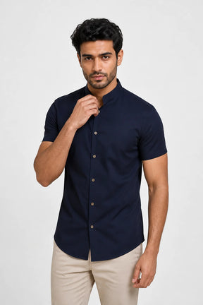 Camisa Linho Gola Padre Manga Curta Vinho