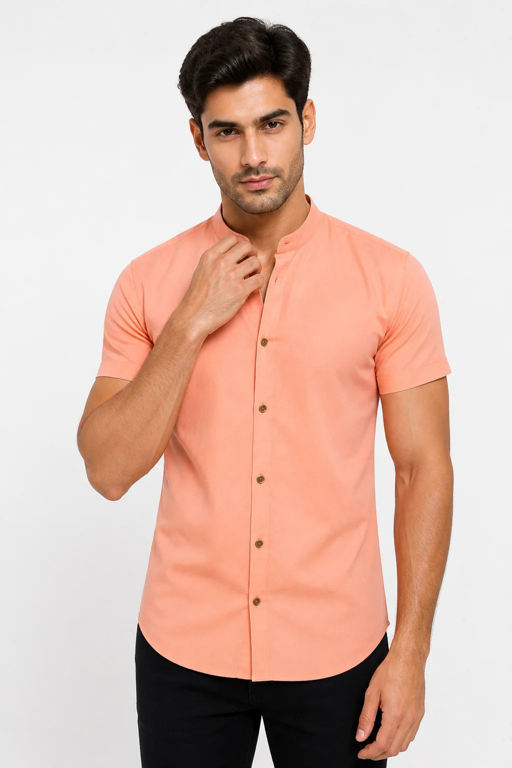 Camisa Linho Gola Padre Manga Curta Verde