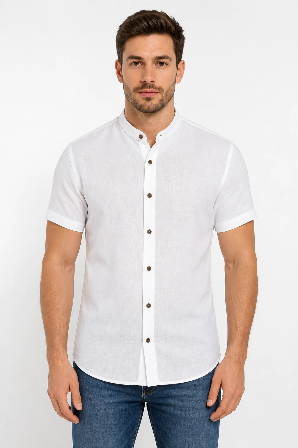 Camisa Linho Gola Padre Manga Curta Vinho