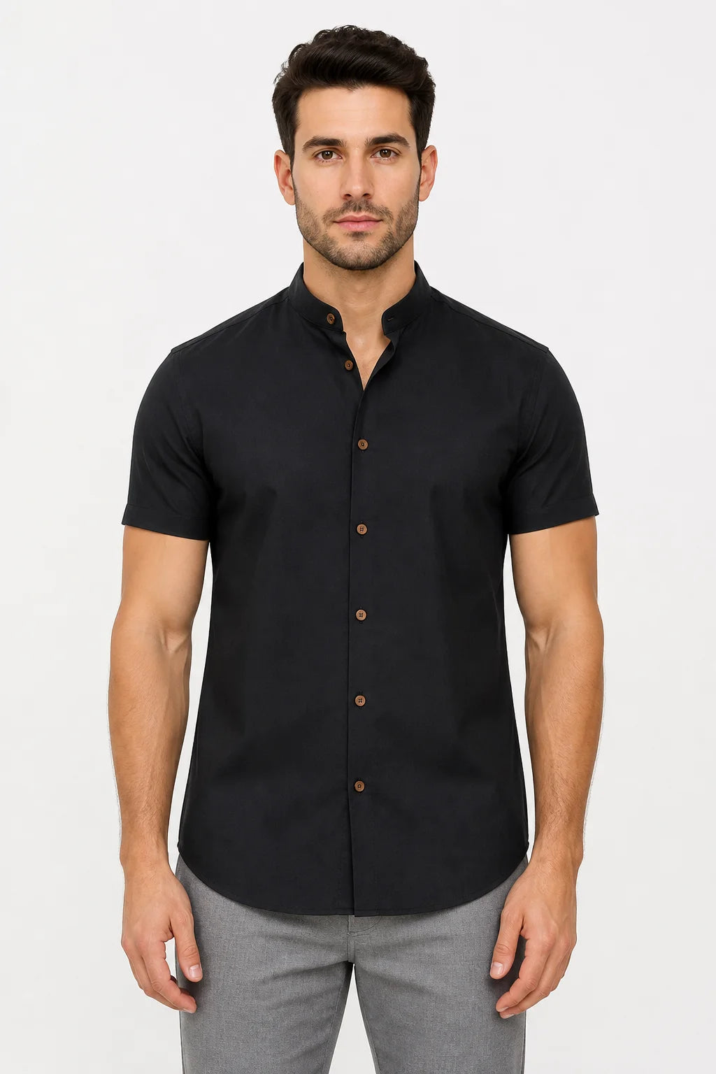 Camisa Linho Gola Padre Manga Curta Vinho
