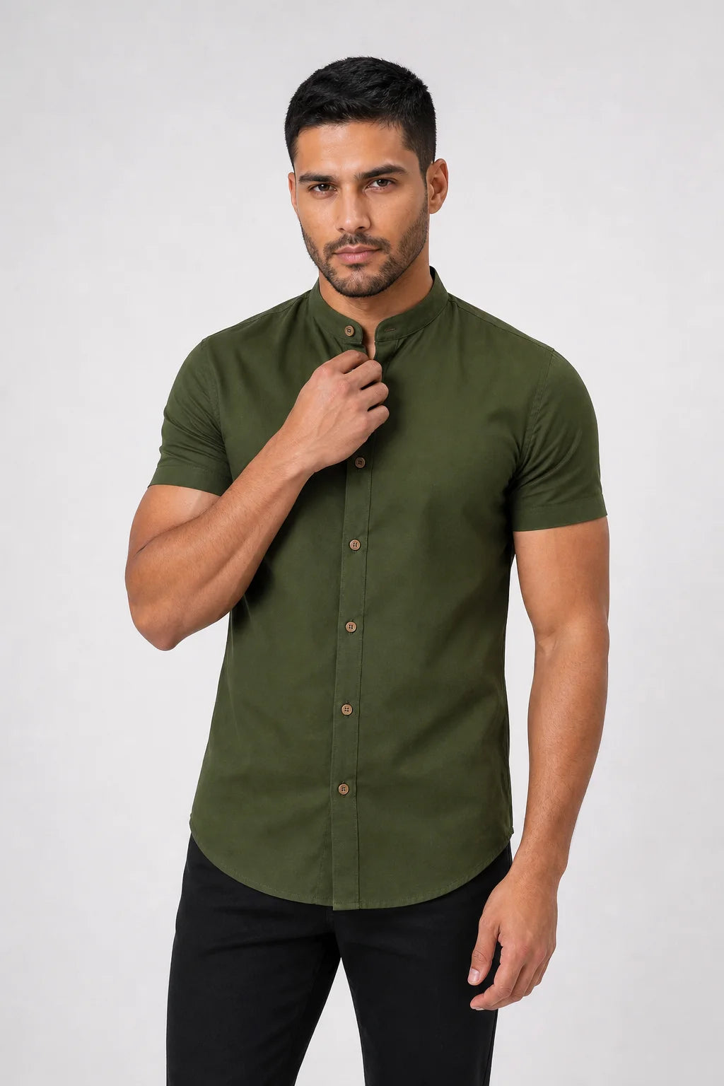 Camisa Linho Gola Padre Manga Curta Verde