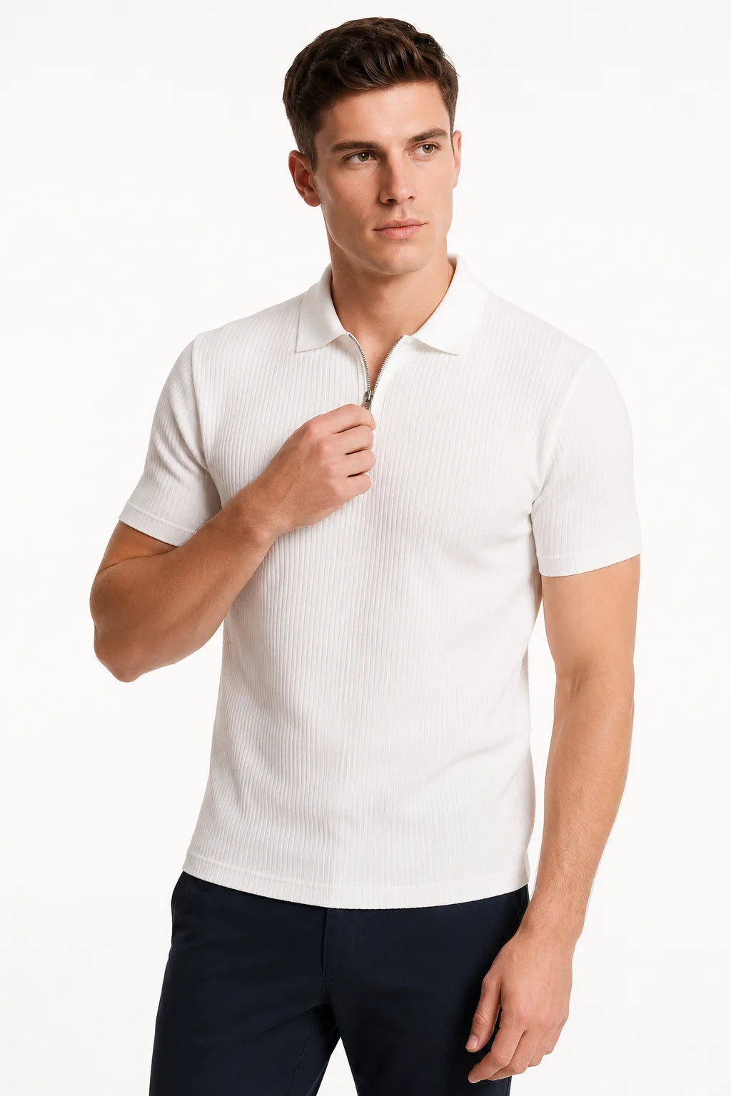 Camisa Polo Canelada com Zíper