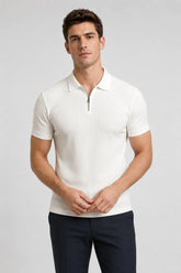 Camisa Polo Malha Canelada com Zíper Manga Curta