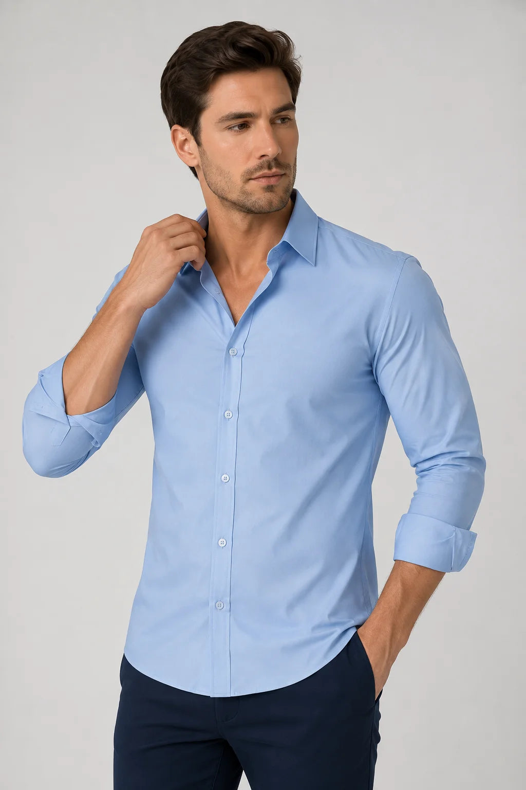 Camisa Social Slim Microfibra Colarinho Clássico