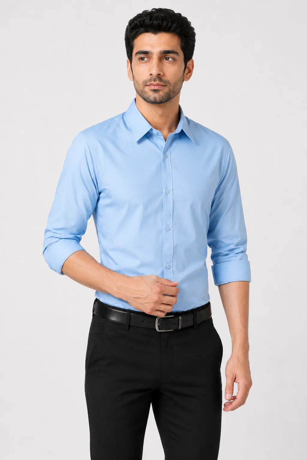 Camisa Social Tecido Leve Azul Claro