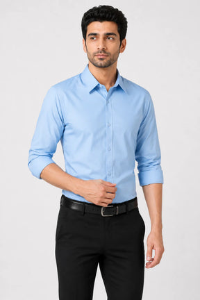 Camisa Social Tecido Leve Azul Claro