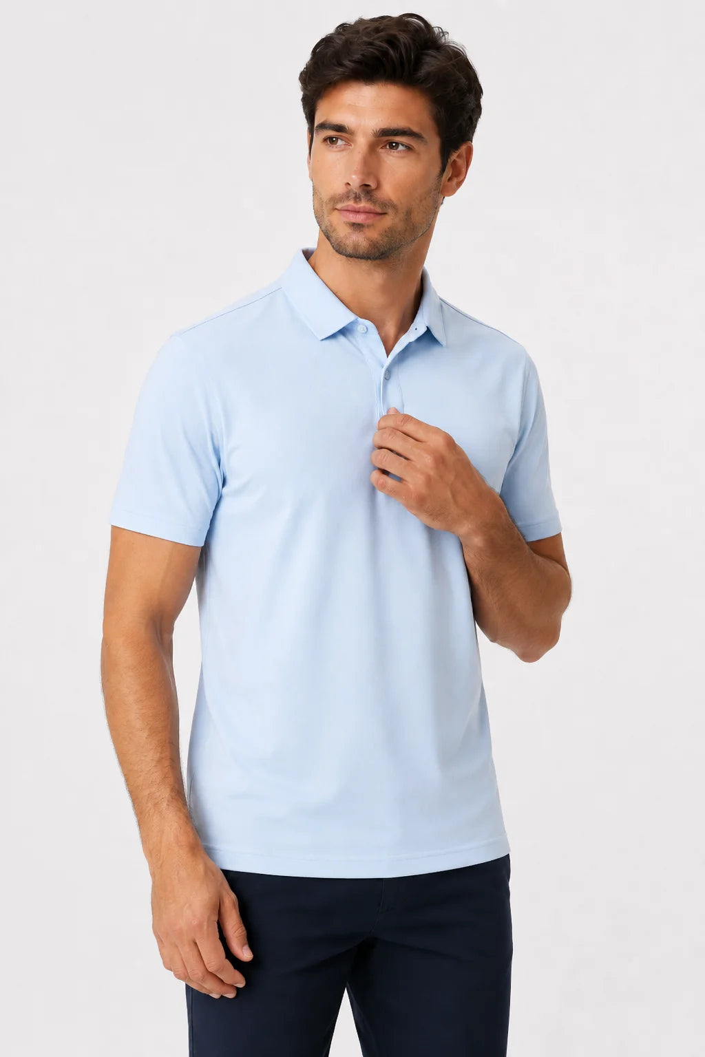 Camisa Polo Malha Gelada Azul Claro