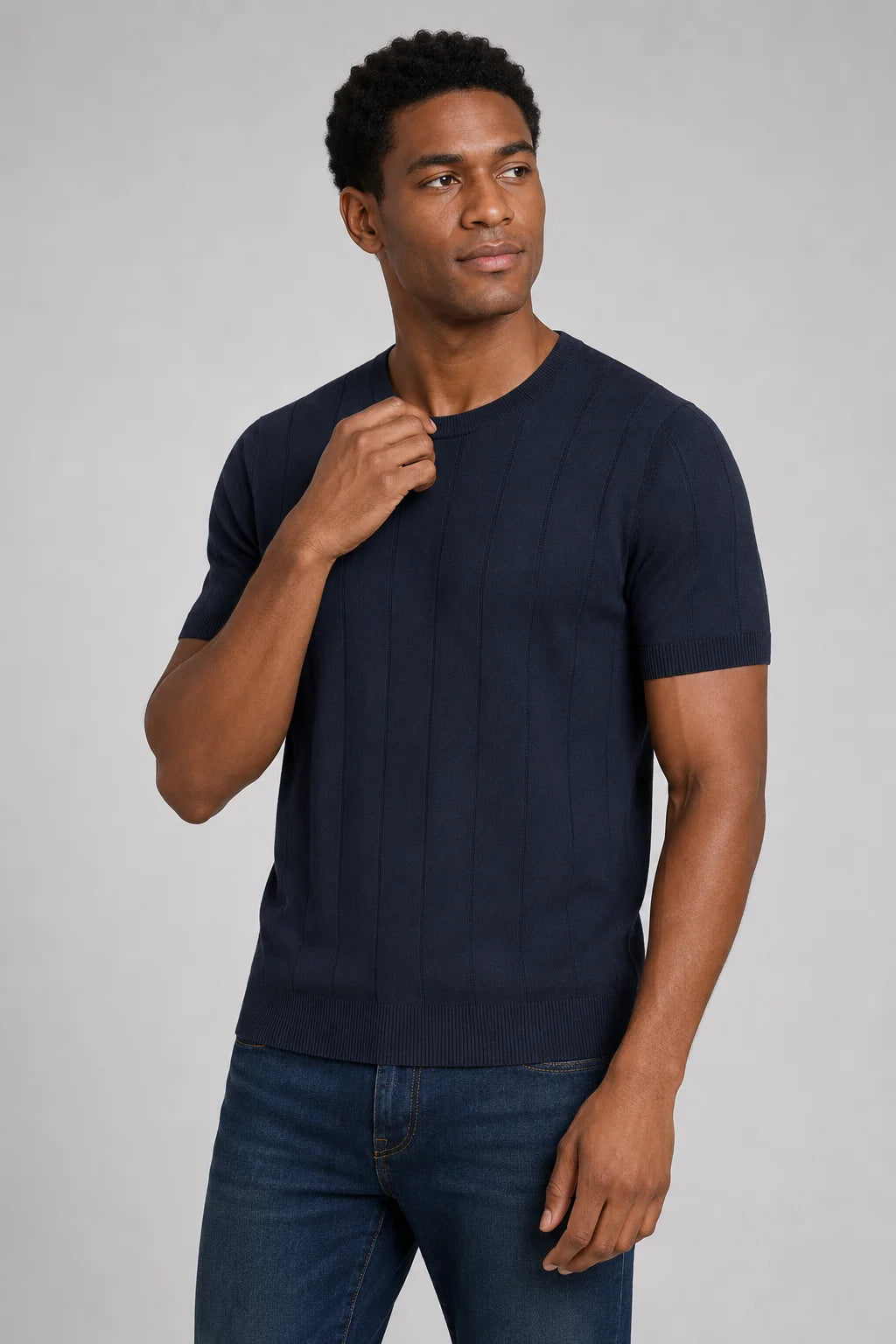 Camiseta Tricot Canelada Azul Marinho