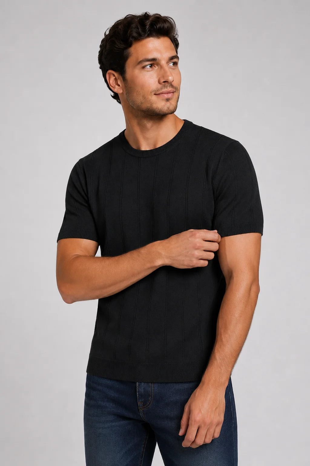 Camiseta Tricot Canelada Azul Marinho