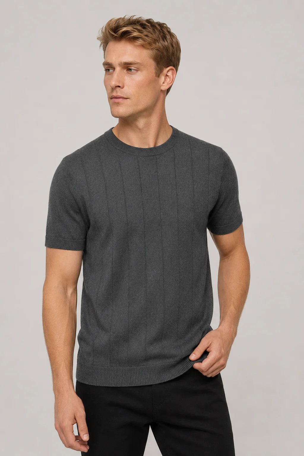Camiseta Tricot Canelada Azul Marinho