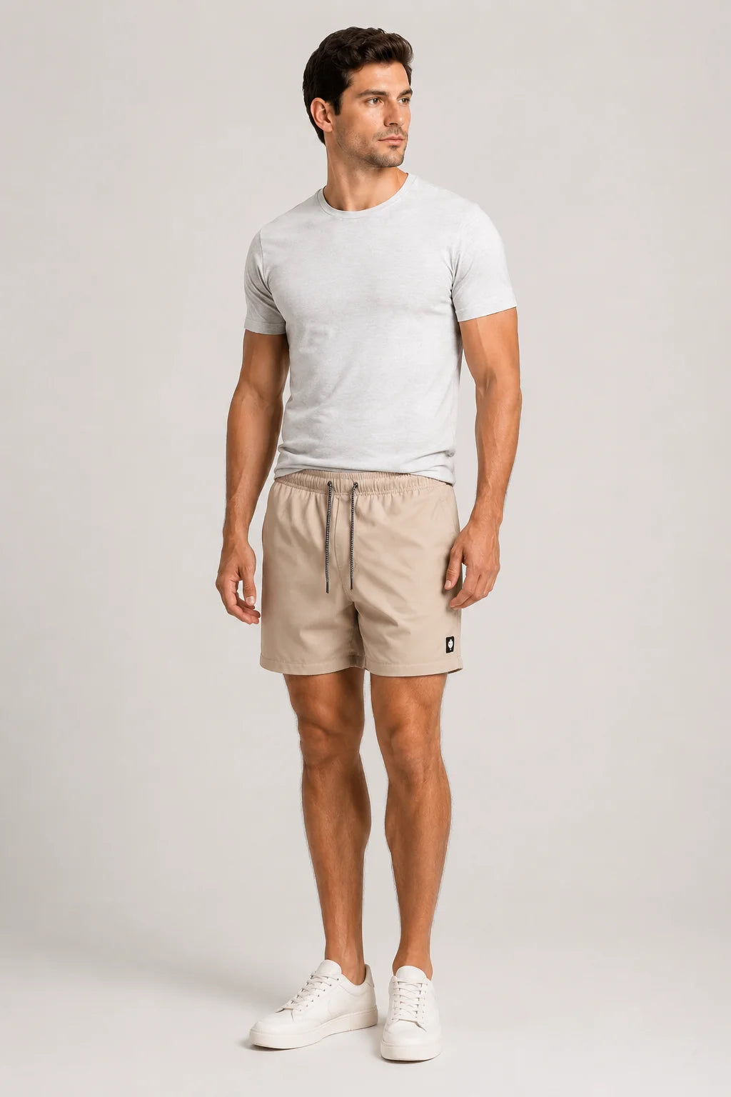 Short Tactel Cós Elástico Bege